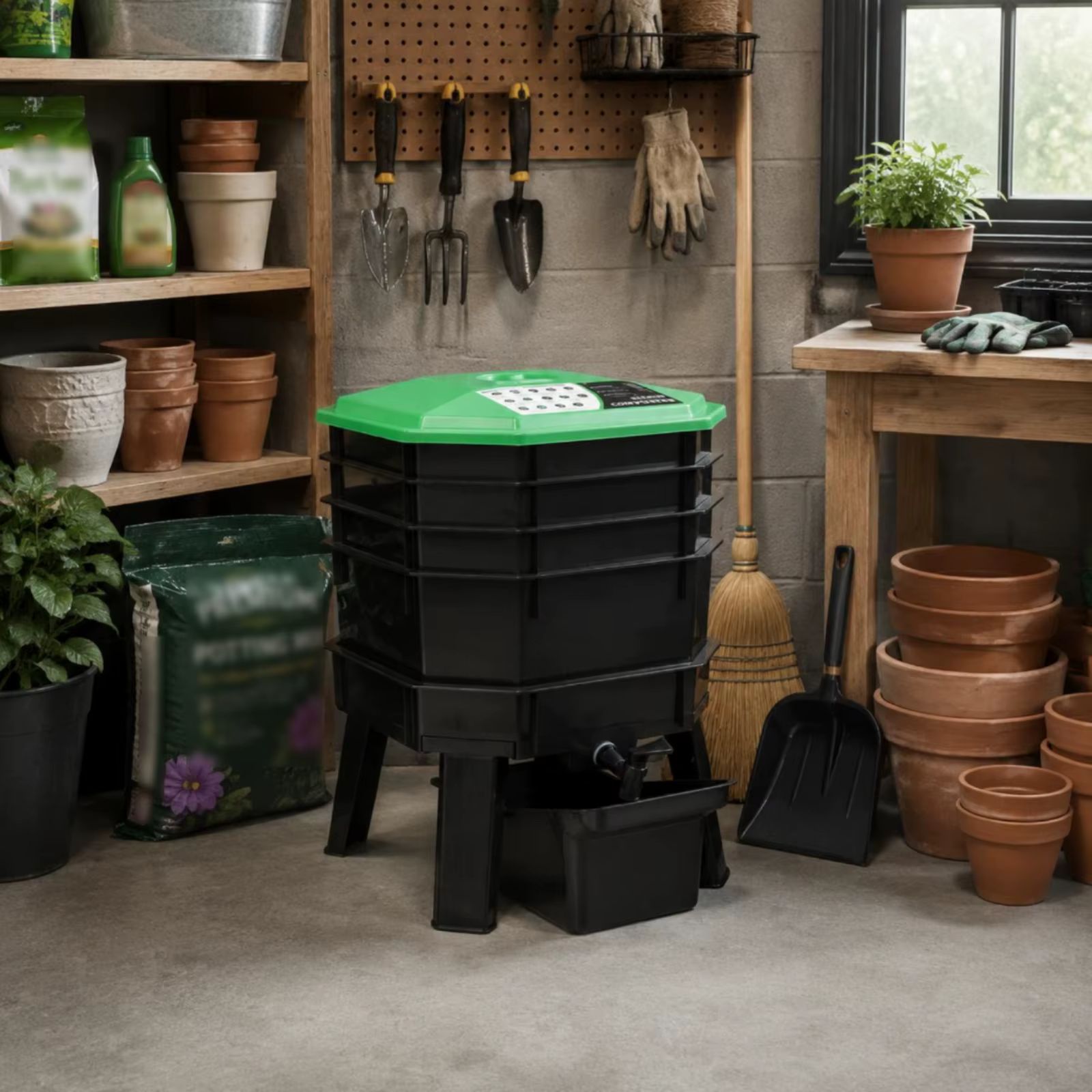 Worm Compost Bin Easy to Use Vermicompost Bin Worm Farm Tray Long-Lasting Composting System Drain Tap for Patio — image 4