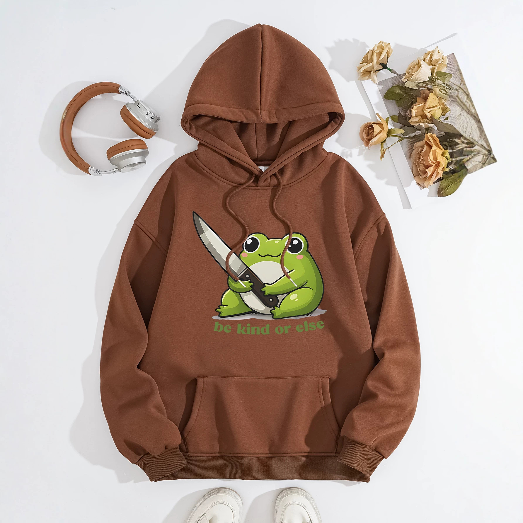 Cute frog print hoodie top — image 5