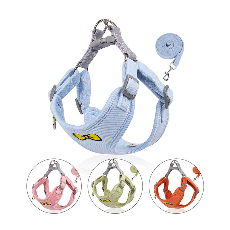 Dog Leash Embroidered Vest Puppy Strap Corduroy Pet Chest Strap Dog Leash — image 1