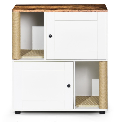 Caja de Limpieza de Gatos Doble con Encierro, Caja de Limpieza para 2 Gatos con Escalera y Estante, Armario para Gatos con Dos Cajas de Arena, Color Blanco Clásico — imagen 1
