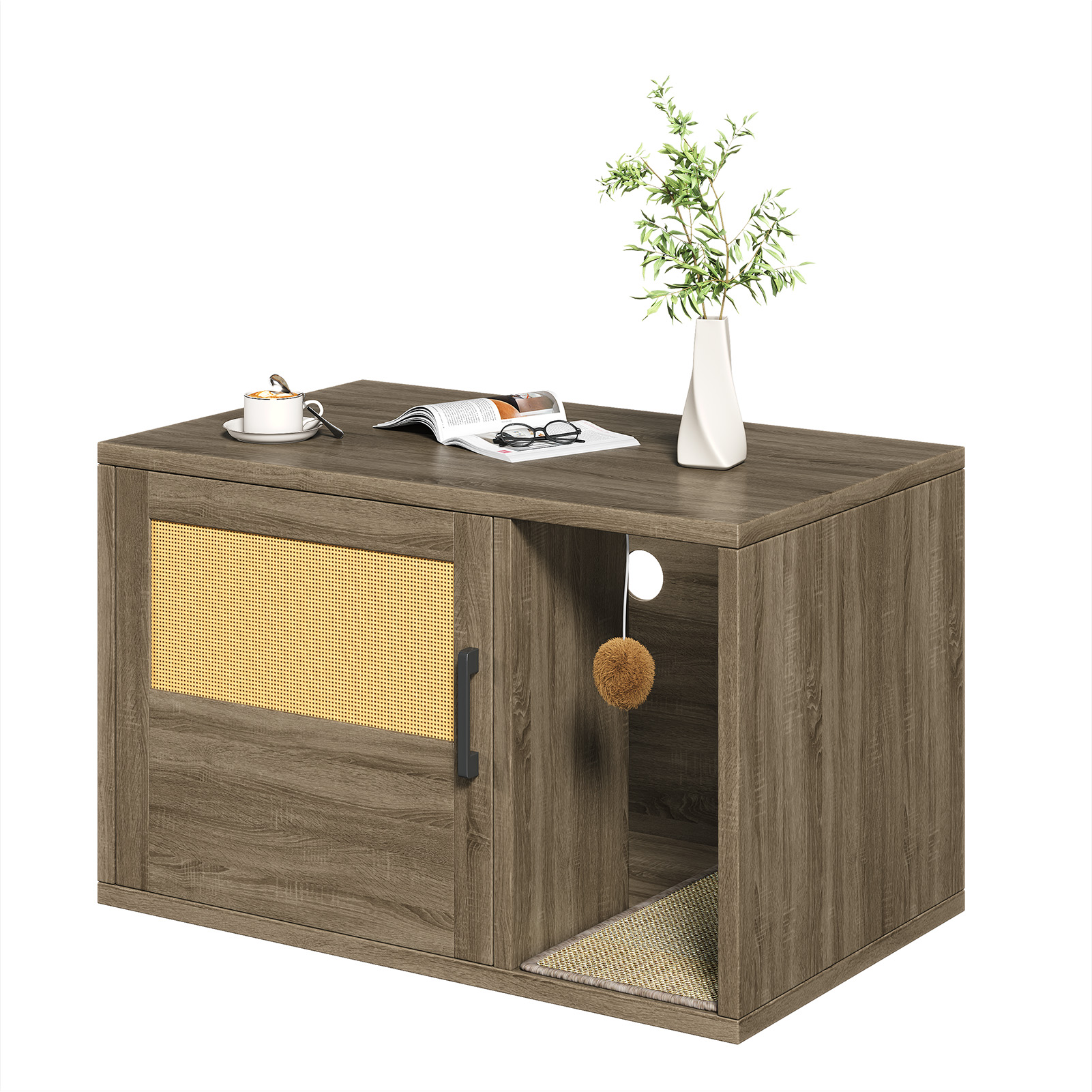 Cat Litter Box Enclosure Furniture Cabinet Odor Control With Scratching Pad Wooden Cat House Side End Table For Living Room Bedroom — image 3