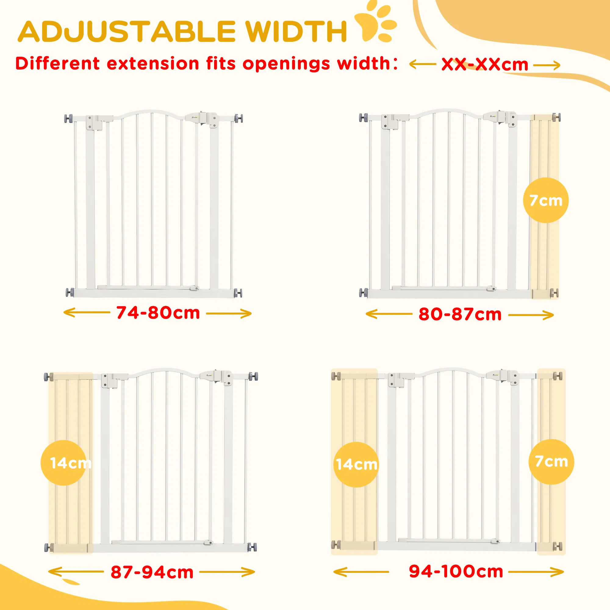 Extra Tall Dog Gate with Door, Pressure Fit, Auto Close, Double Locking for Doorways Hallways Stairs, 29"-39", White — image 4