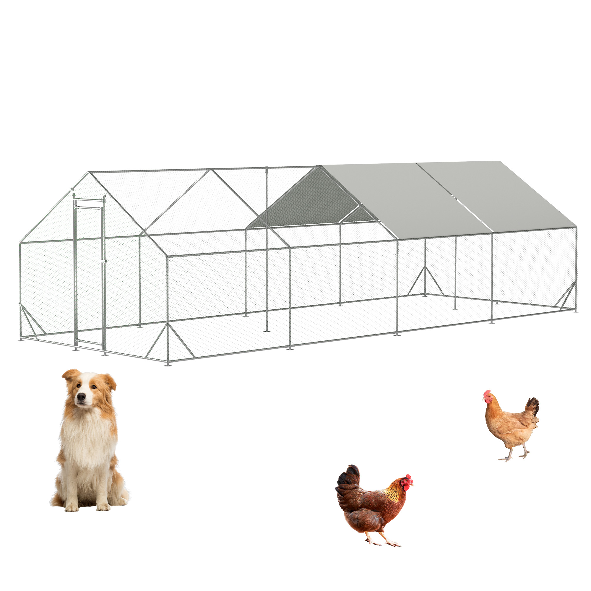 Large Metal Chicken Coop, Walk-in Chicken Run, Galvanized Wire Poultry Chicken Hen Pen Cage, Rabbits Duck Cages With Waterproof And Anti-Ultraviolet Cover For Outside 10 L X 26 W 6.56 H — image 1