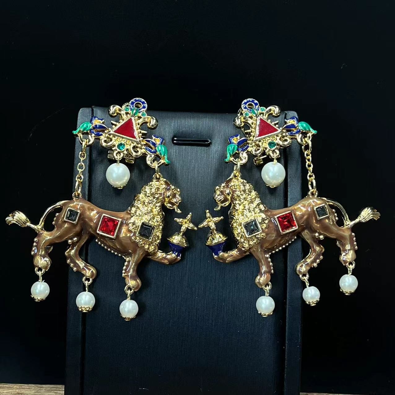 Pendientes de varios elementos con animales de estilo retro de esmalte — imagen 5