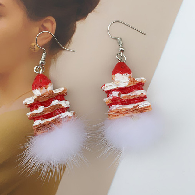 Pulseras de Pendientes en Forma de Pastel de Fresa con Estampado de Cuadros Rojo y Blanco, Clásico, para Mujer — imagen 8