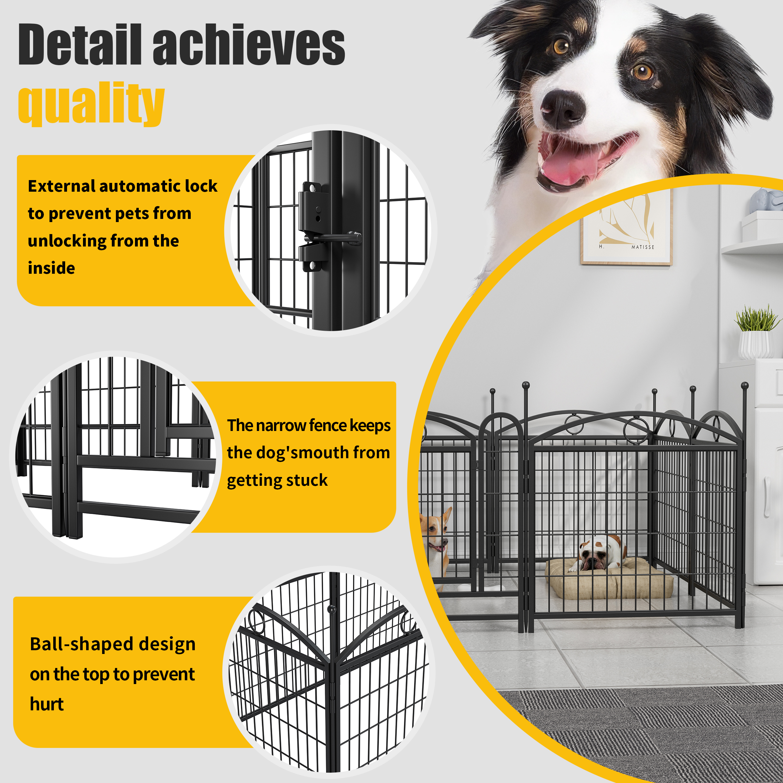 Dog Playpen Indoor 24 inch 8 Panels Metal Dog Pen Pet Dog Fence Outdoor Exercise Pen with Doors, Heavy Duty Dog Fence Puppy Pen for Large Medium Small Dogs Indoor Outdoor Foldable Pet Exercise Pen — image 3