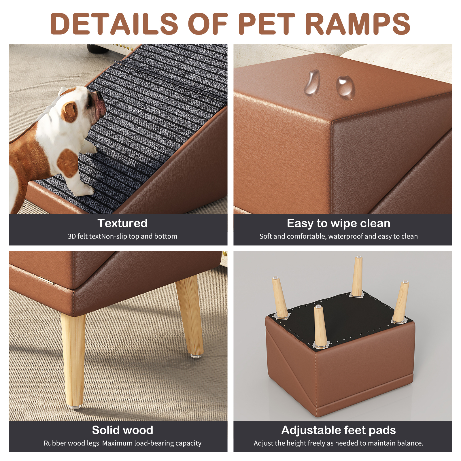 3-in-1 Dog Ramp 18.89"×17.91"×20.08" with Storage – Pet Stairs for Senior & Injured Dogs & Cats, Hidden Storage Footstool, Ottoman Anti-Slip, Supports 265 lbs for Beds & Sofas (BROWN Color) — image 14
