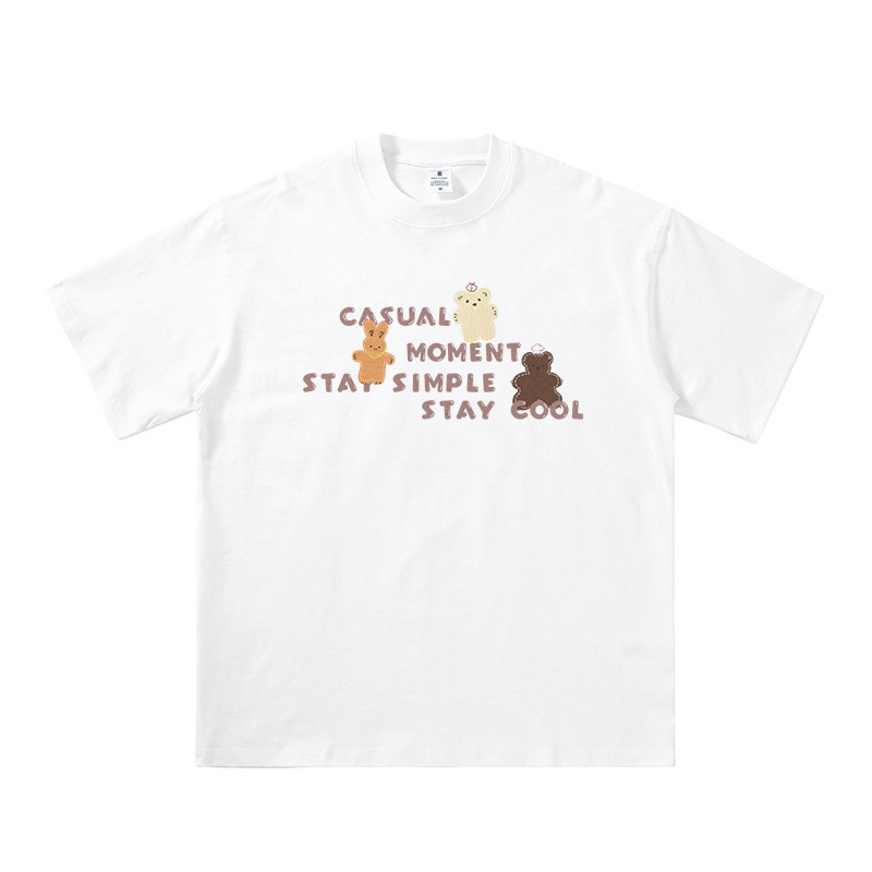 Cartoon teddy bear letter short sleeved T-shirt — image 5
