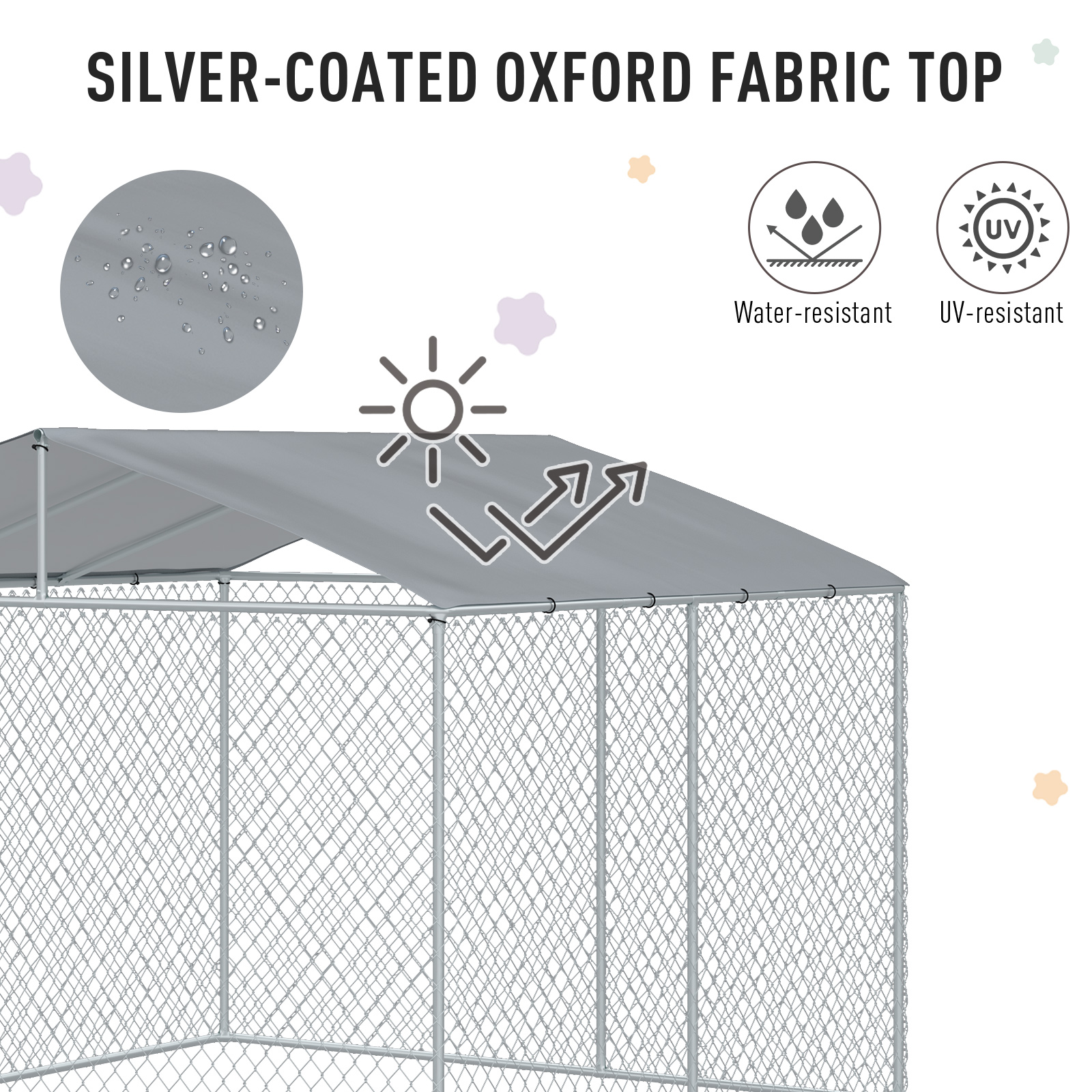 Cubo de Perro para Exterior con Malla y Techo Galvanizado de Acero para Jardín 9,8 x 9,8 x 7,7 — imagen 8