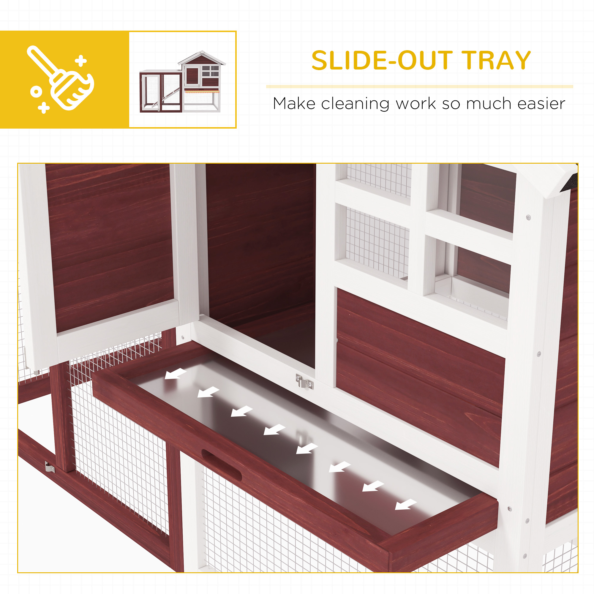 49" Wooden Rabbit Hutch Bunny Cage with Waterproof Asphalt Roof, Fun Outdoor Run, Removable Tray and Ramp, for Rabbits, Chickens, Ducks, Brown — imagen 5
