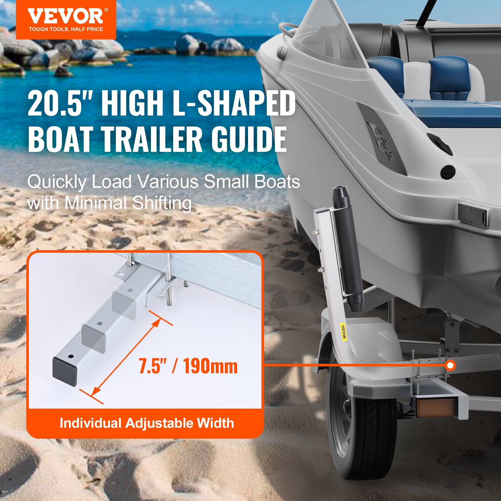 Marine Trailer Guide Set, 20.5” Flexibly Adjustable Poles, Pair Of Steel Anti-Rust Guides, Durable Roller Support For Ski, Fishing, Or Sailboat Trailers — image 5