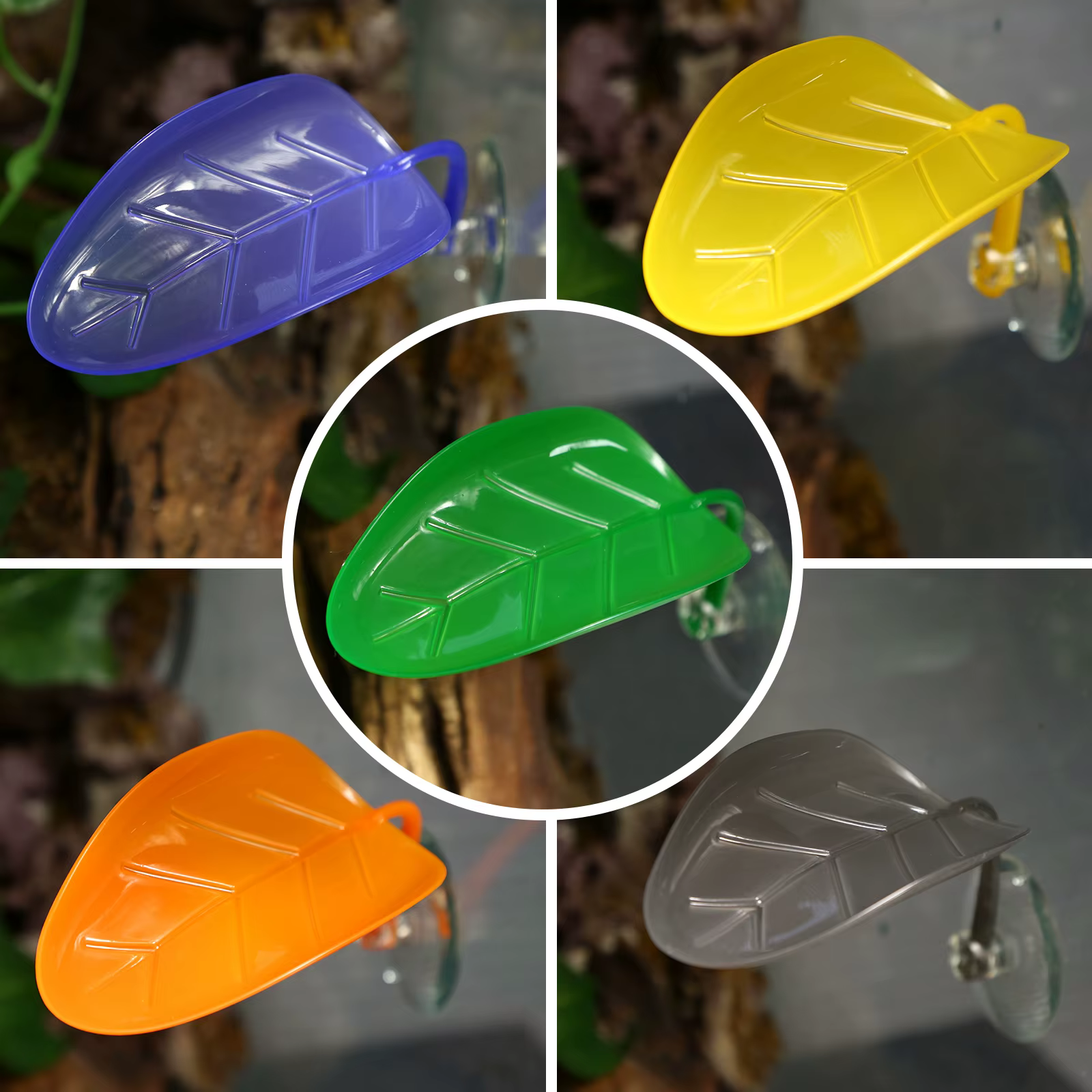 5pcs, simulated plant leaves with suction cups, suitable for geckos, chameleons, frogs to climb and inhabit — image 1