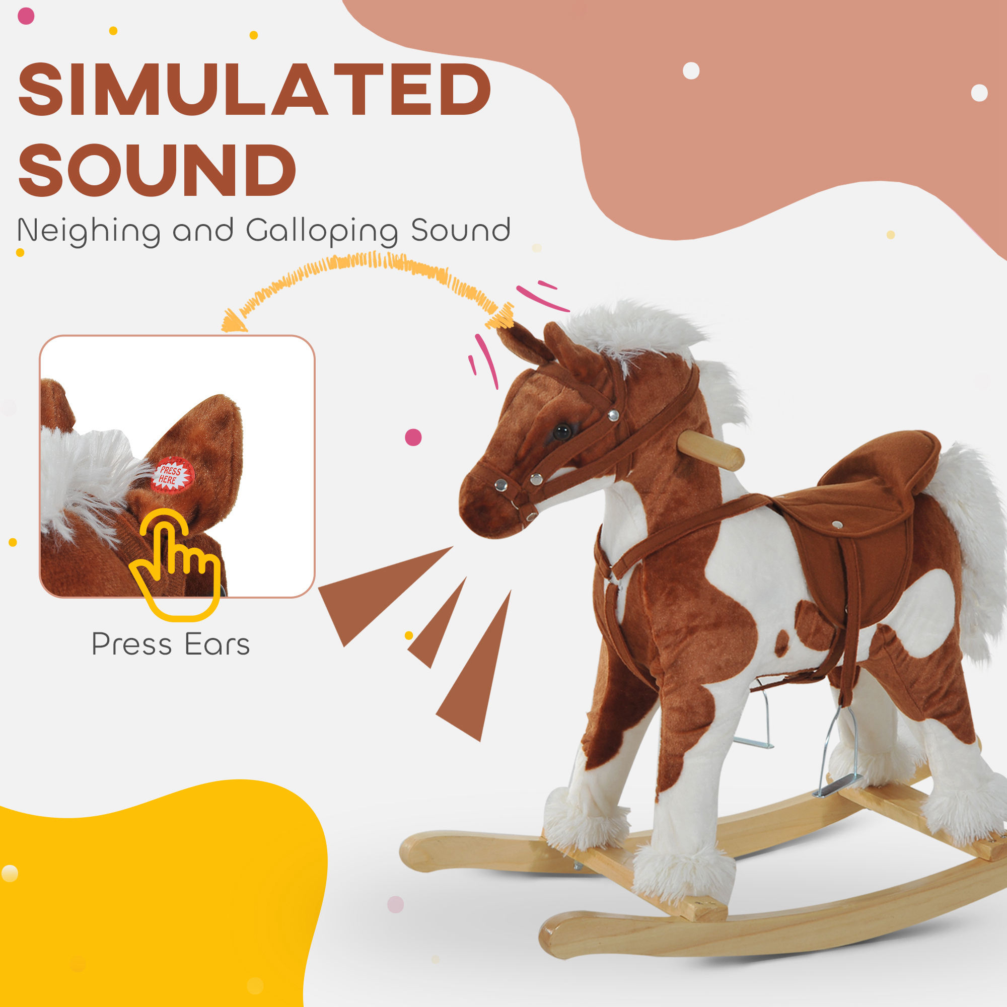 Toddler Rocking Horse, Kids Plush Rocking Chair Toy with Nursery Rhyme Music Brown — image 4