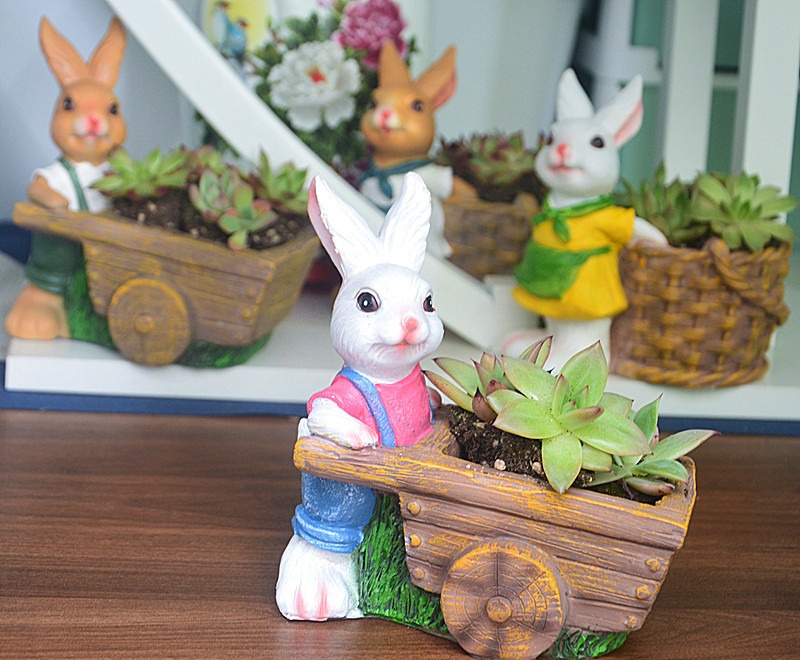Succulent plant small flower pot rabbit flower pot resin ornament — image 5