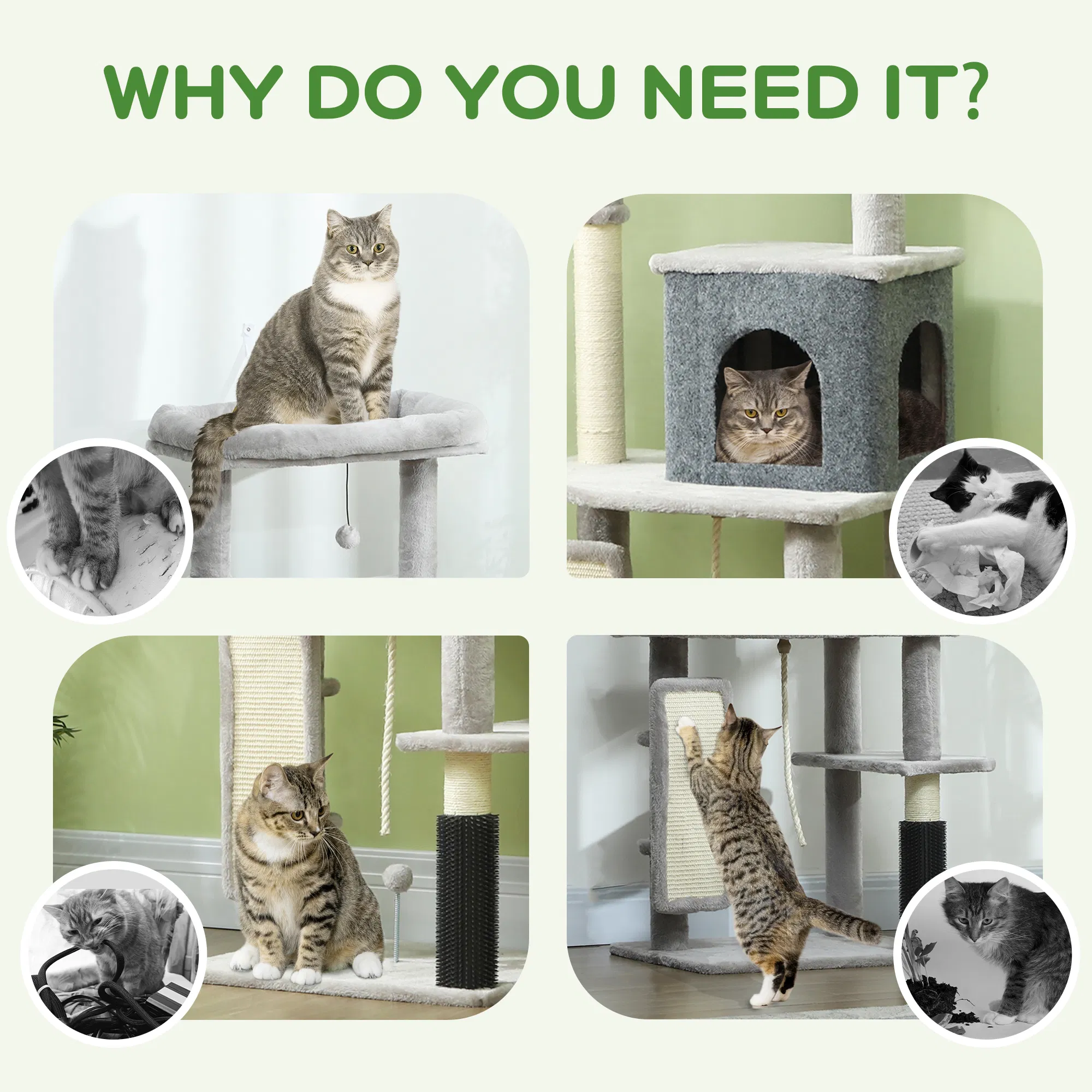 Cat Tree with Scratching Posts, Cat Bed, Condo, Grooming Brush, Jumping Platforms, Toy Balls, Anti-tip Kit — image 6