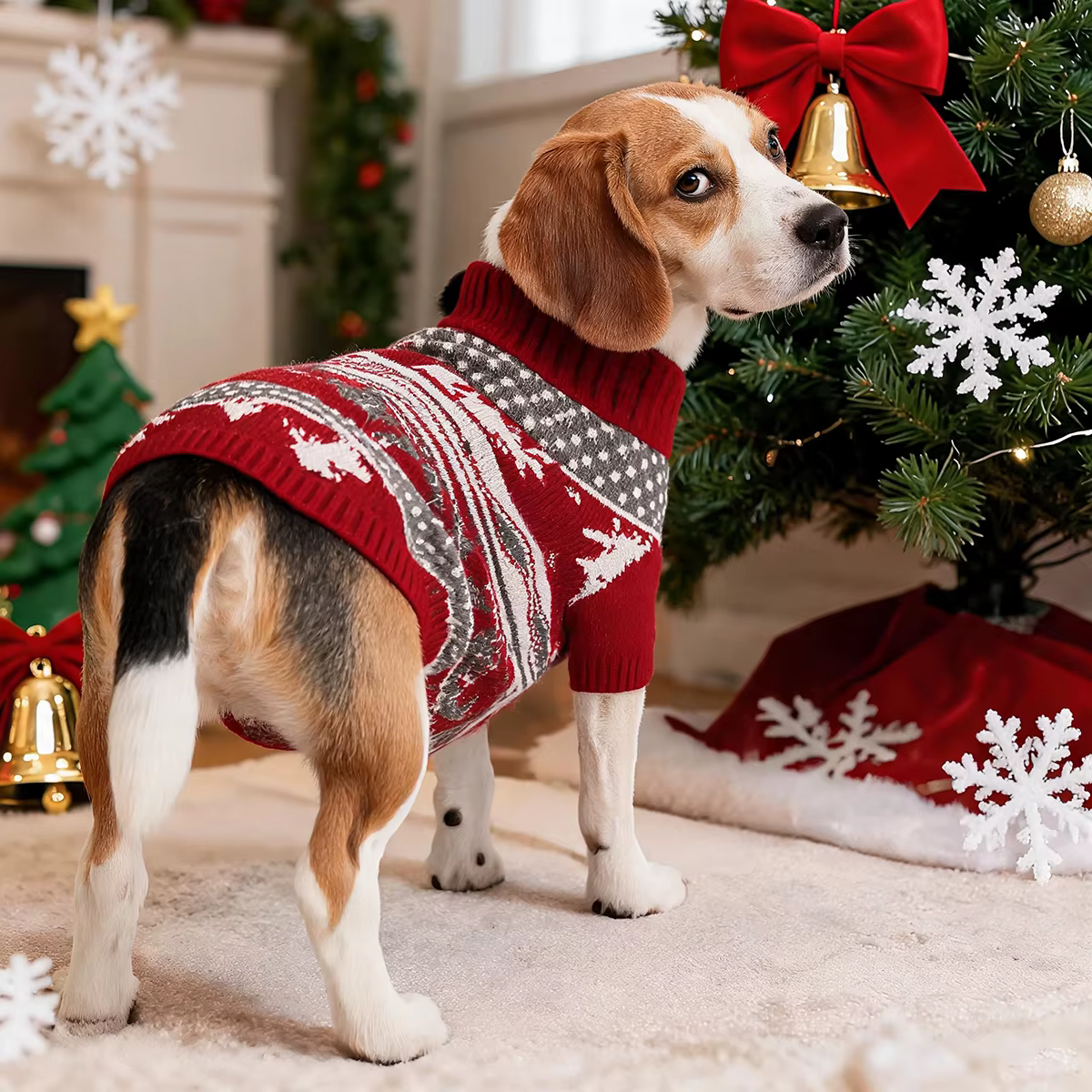 Christmas Dog Sweater Medium Large Dogs Reindeer Snowflake Knitted Sweater Xmas Holiday Pet Clothes Turtleneck Knitwear Pullover — image 4