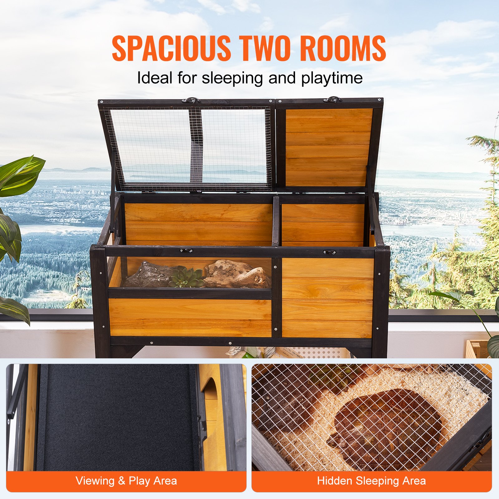 Wooden Tortoise House Tortoise Habitat Indoor & Outdoor For Lizards Snakes — image 2