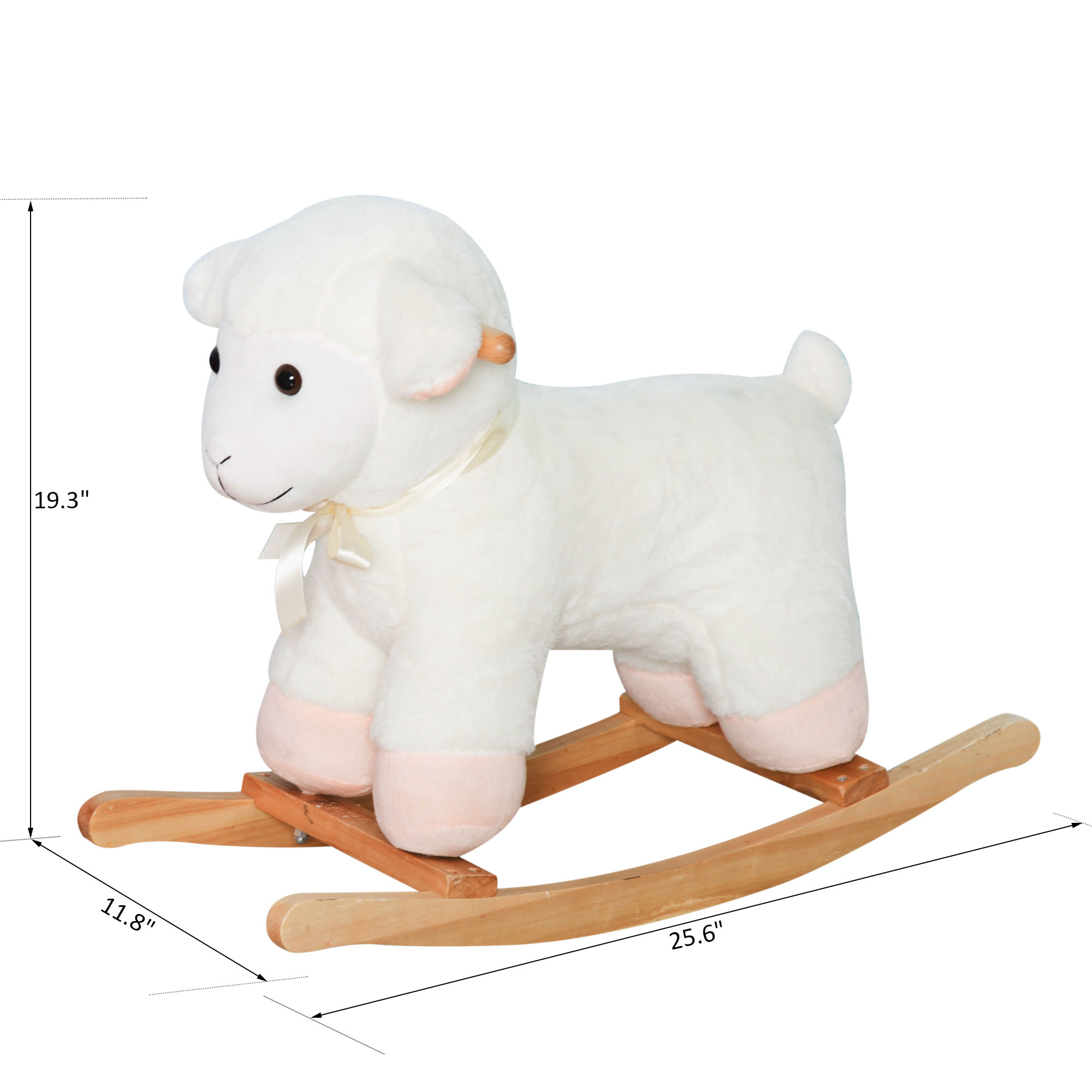 Lamb Rocking Horse Sheep, Nursery Stuffed Animal Ride On Rocker For Kids, Wooden Plush, White — imagen 4