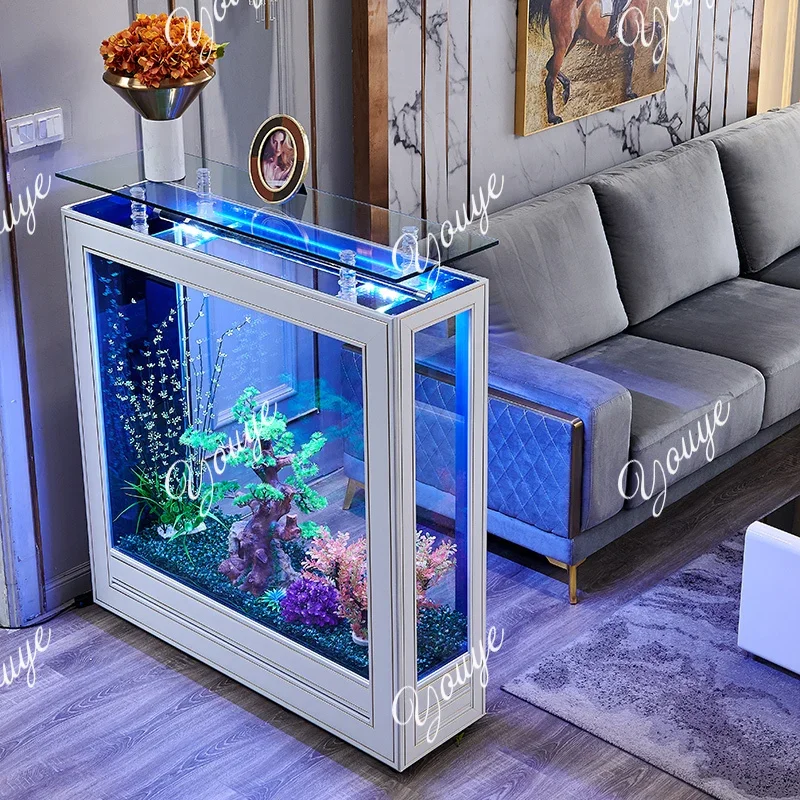 B-Y Acuario de Lujo Ligero para Sala de Estar, Vidrio Ultra Transparente de Piso a Techo, Tamaño Mediano y Grande, Divisor Ecológico