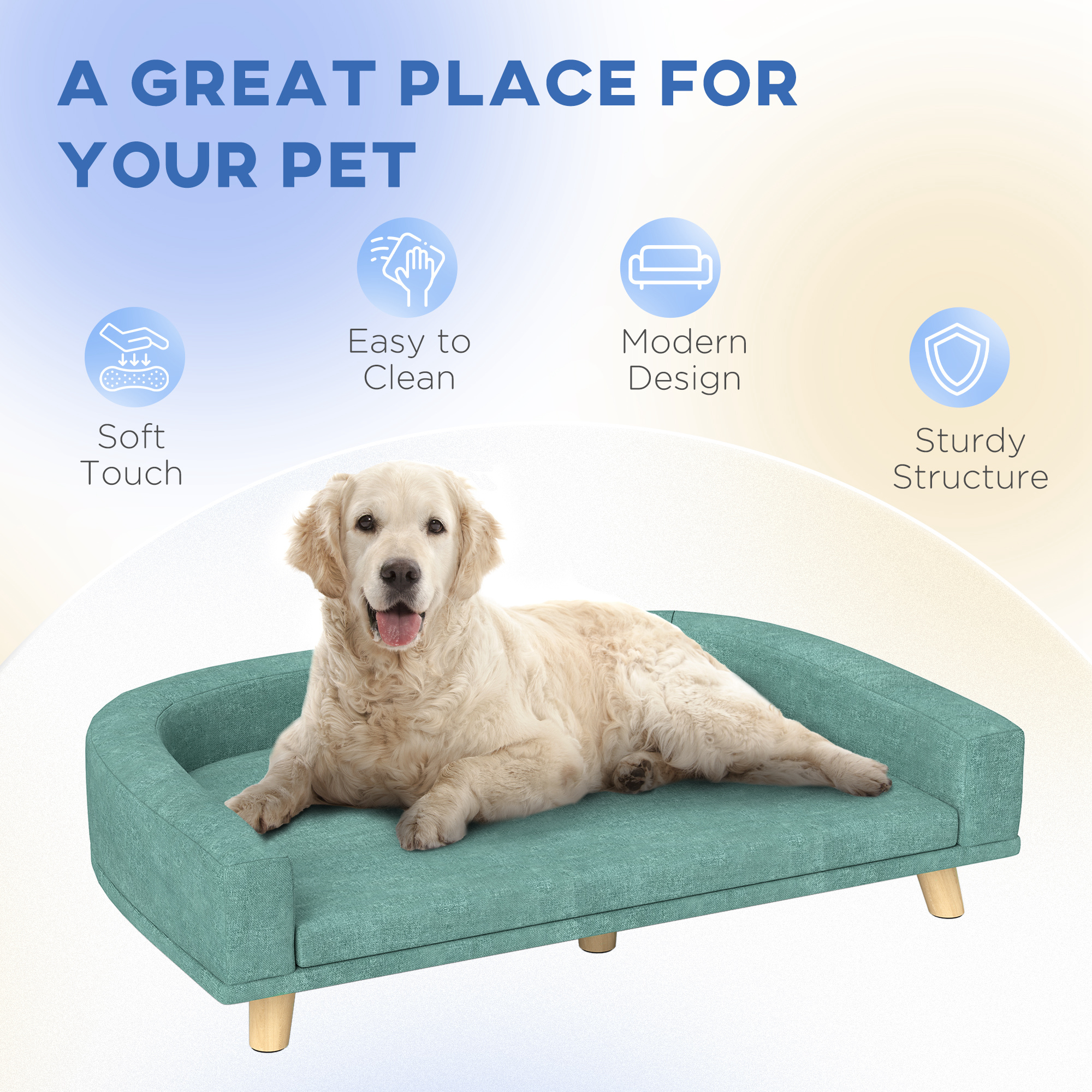 Sofá para Perros con Almohada Limpiable para Grandes Canes y Gatos, Verde — imagen 4