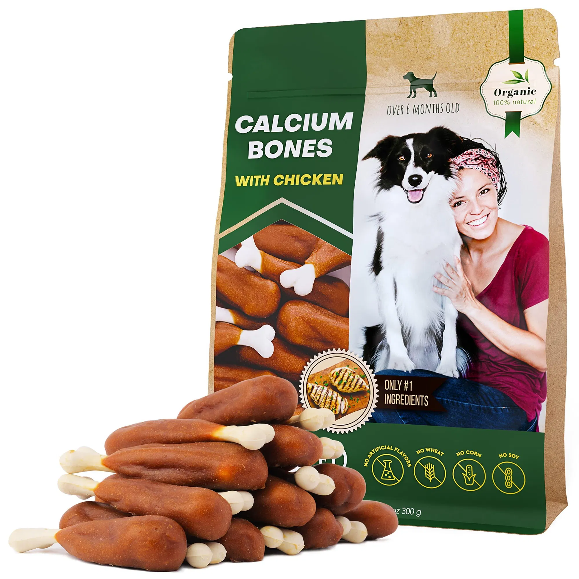 Ositos de Calcio Envueltos en Pollo y Sin Hidratas para Perros Sanos, Snacks Secos Orgánicos y Libres de Granos para Entrenamiento de Cachorros Grandes y Pequeños — imagen 1