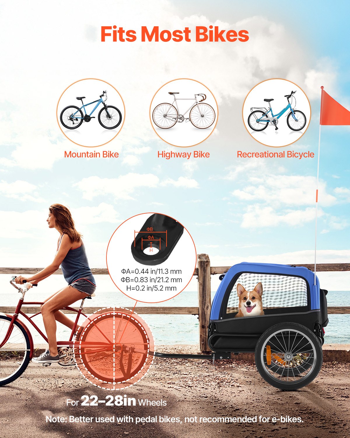 Tráiler de Bicicleta para Perros, Soporta Hasta 30 kg, Cesta Universal para Pequeños y Medianos Perros, Estructura Plegable Fácil con Rueda de Liberación Rápida, Acoplador Universal para Bicicletas, Reflector, Bandera, Correa Interna — imagen 4