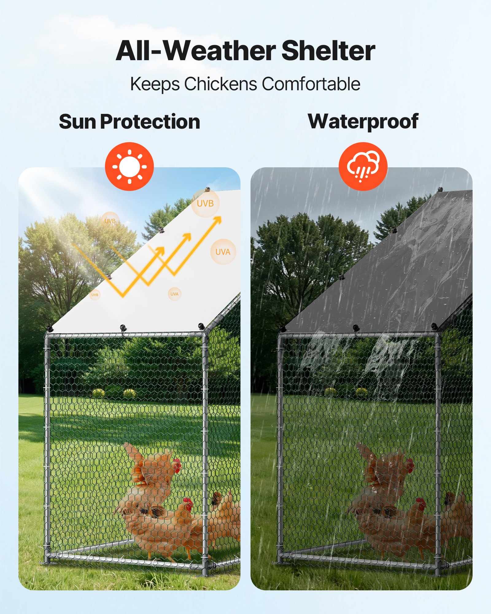 Large Metal Chicken Coop, 9.8 X 3.3 X 6.6 Ft, Walk-in Chicken Run House With Waterproof Cover & Sturdy Frame, Spire Roof Poultry Cage Duck Pen For Rabbit Hen Goose Outdoor Backyard Farm Use — imagen 3