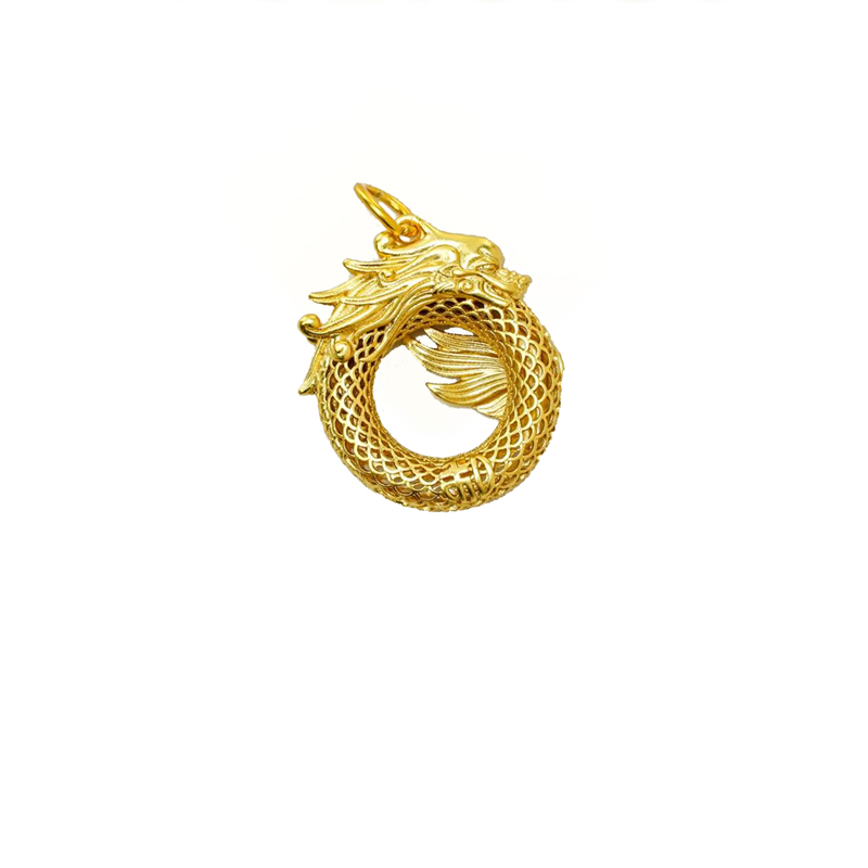 Joyería de Oro 24k, Collar Ouroboros Dragón Comiendo Su Propia Cola, Símbolo Antiguo del Infinito, Colgante de Doble Cara — imagen 2