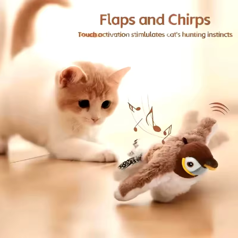 New Simulated Bird Cat Toy Interactive Toys Dog Rechargeable Chirping Flapping Bird(no Flying) Touch Activated Plush Toy Pet — image 2
