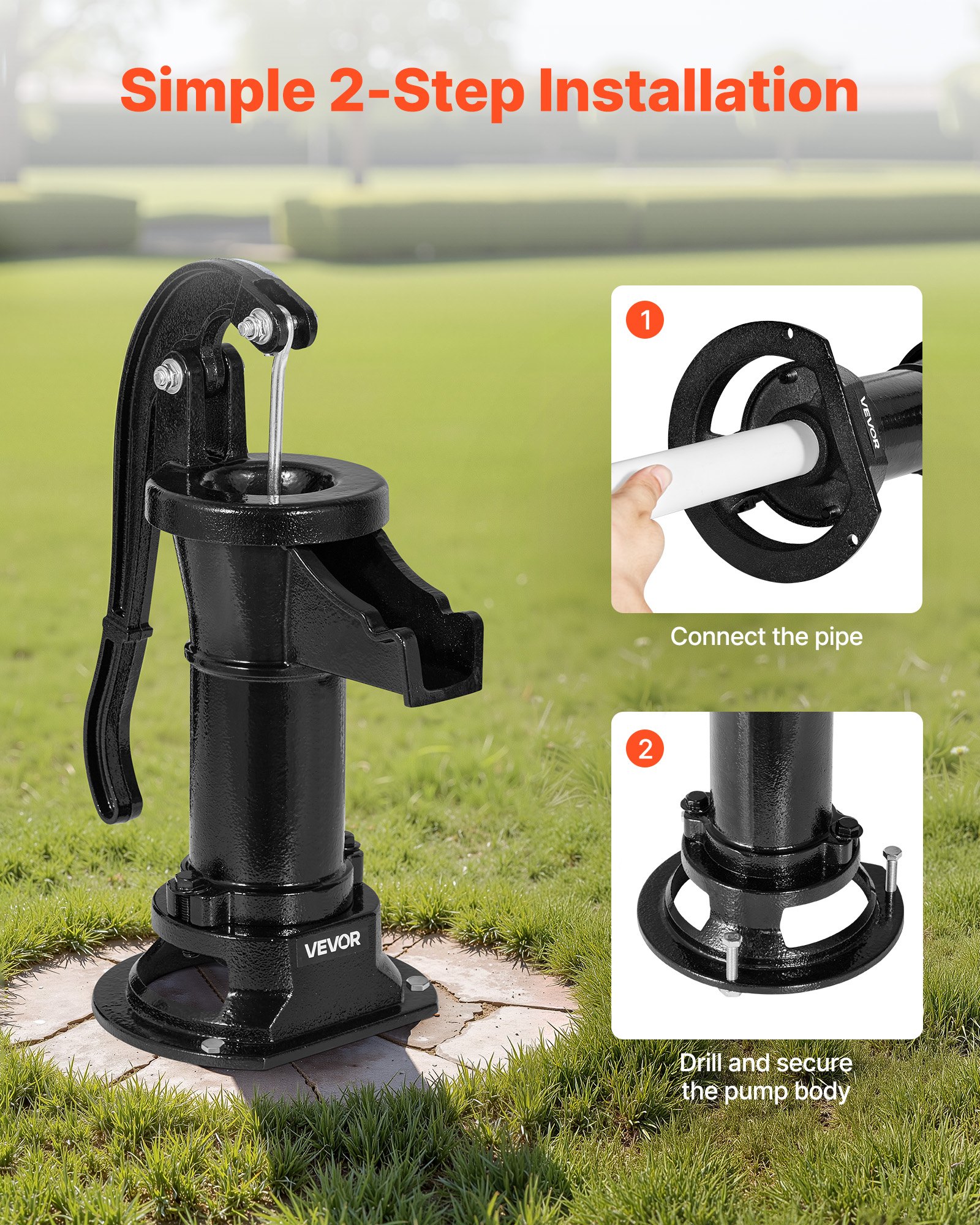 Well Hand Pitcher Pump, 25 Ft Maximum Lift, Antique Cast Iron Manual Hand Water Pump, NPT 1-1/4 In Connection, Easy Installation, Old Fashioned For Outdoor Garden, Pond, Backyard, Farm, Black — imagen 4
