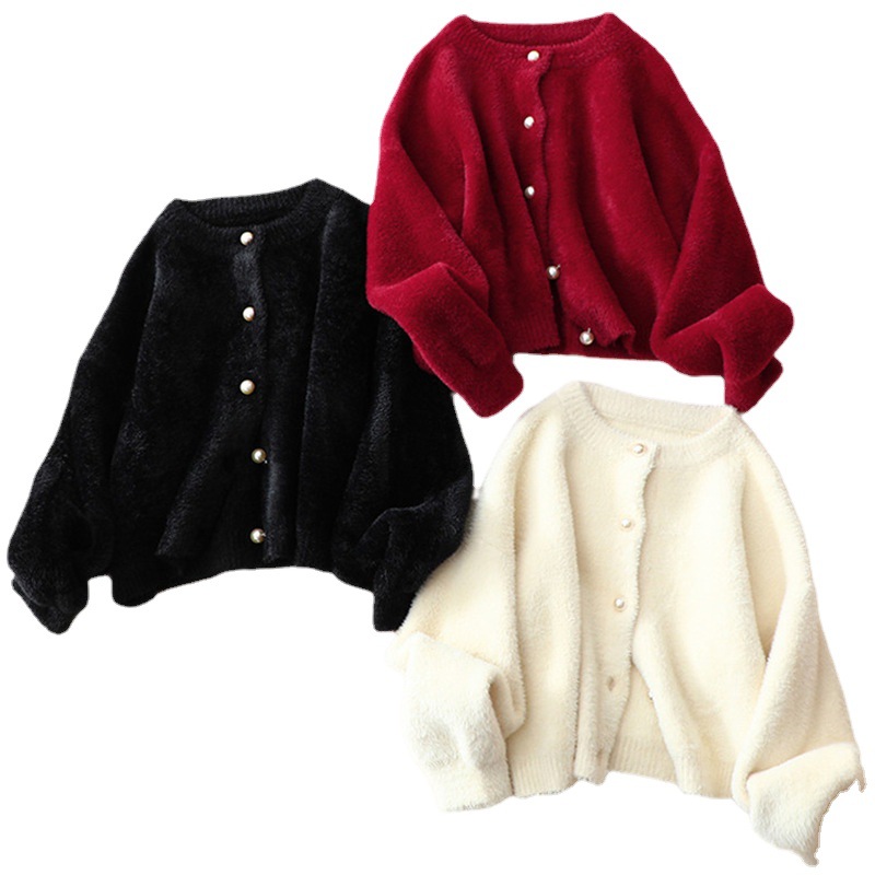 Plush pearl button imitation mink fur short jacket for women — image 6