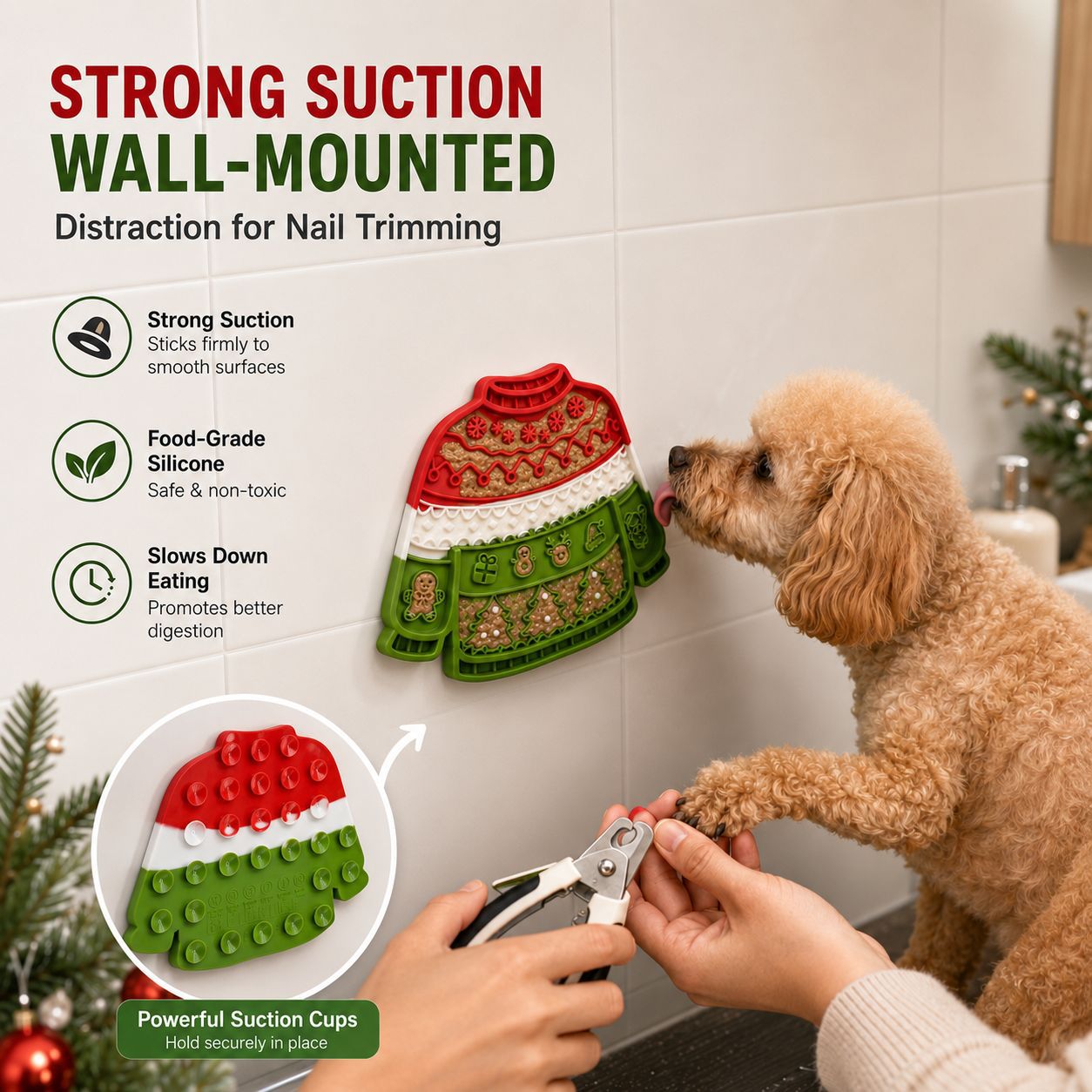 Christmas Pet Licking Mat with Silicone, Multi-Suction Cups, Non-Slip, Slow Feeding, Calming Interactive Licking Pad — image 3
