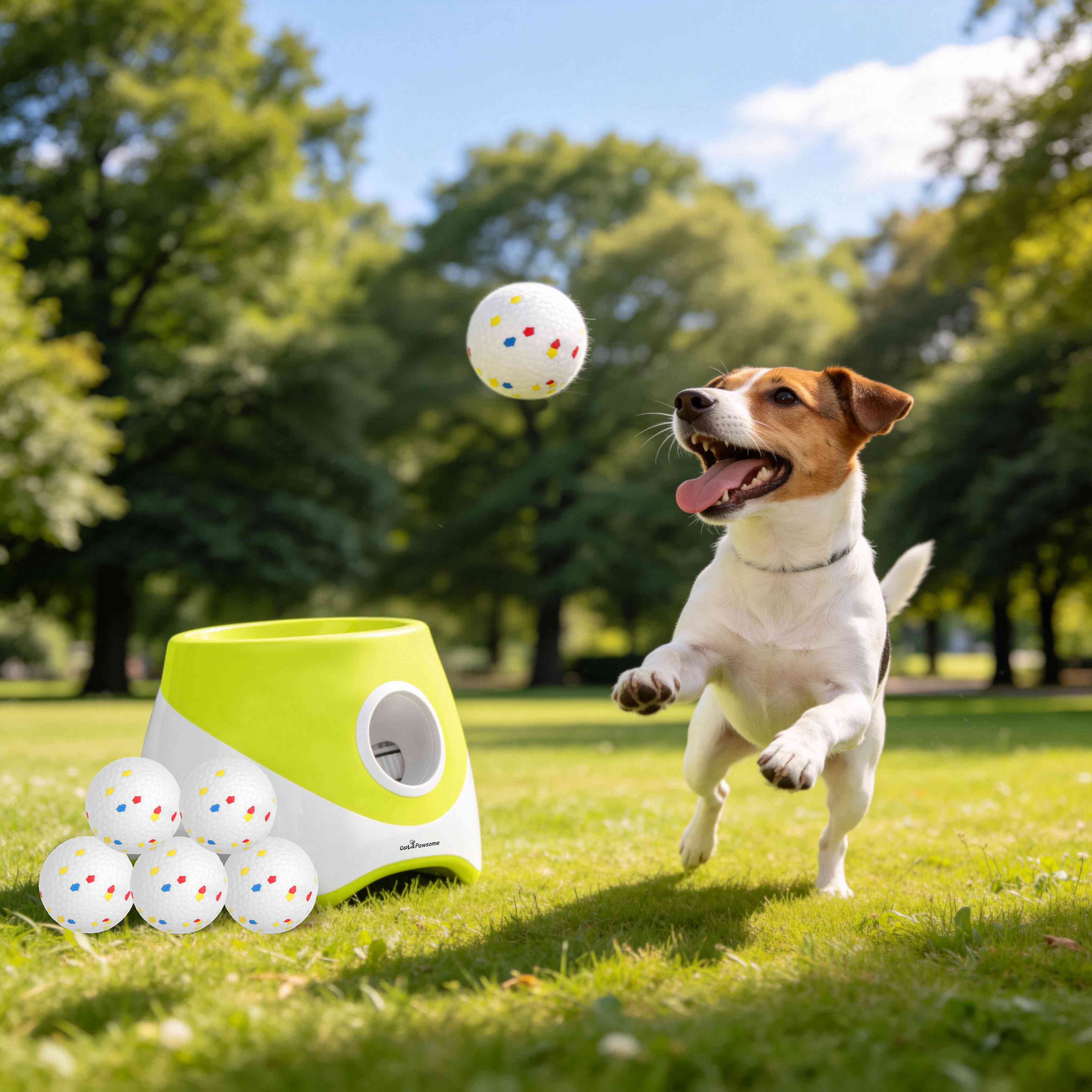 Lanzador Automático de Pelotas para Perros Recargable Juguetes Interactivos para Cachorros Pequeños y Medianos con 3 Configuraciones de Distancia Ajustables 6 Piezas Pelotas 2.3 pulgadas — imagen 1