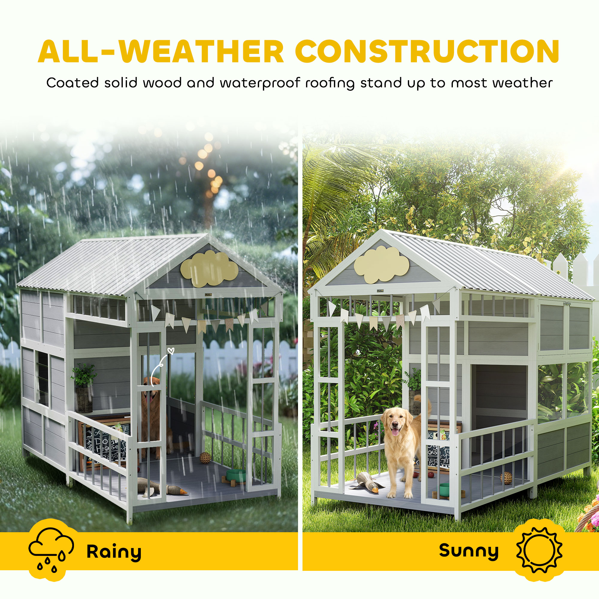 L Large Dog House Outdoor, Wooden Dog Kennel with Porch, Storage Cabinet, Weatherproof Roof, Windows — image 2