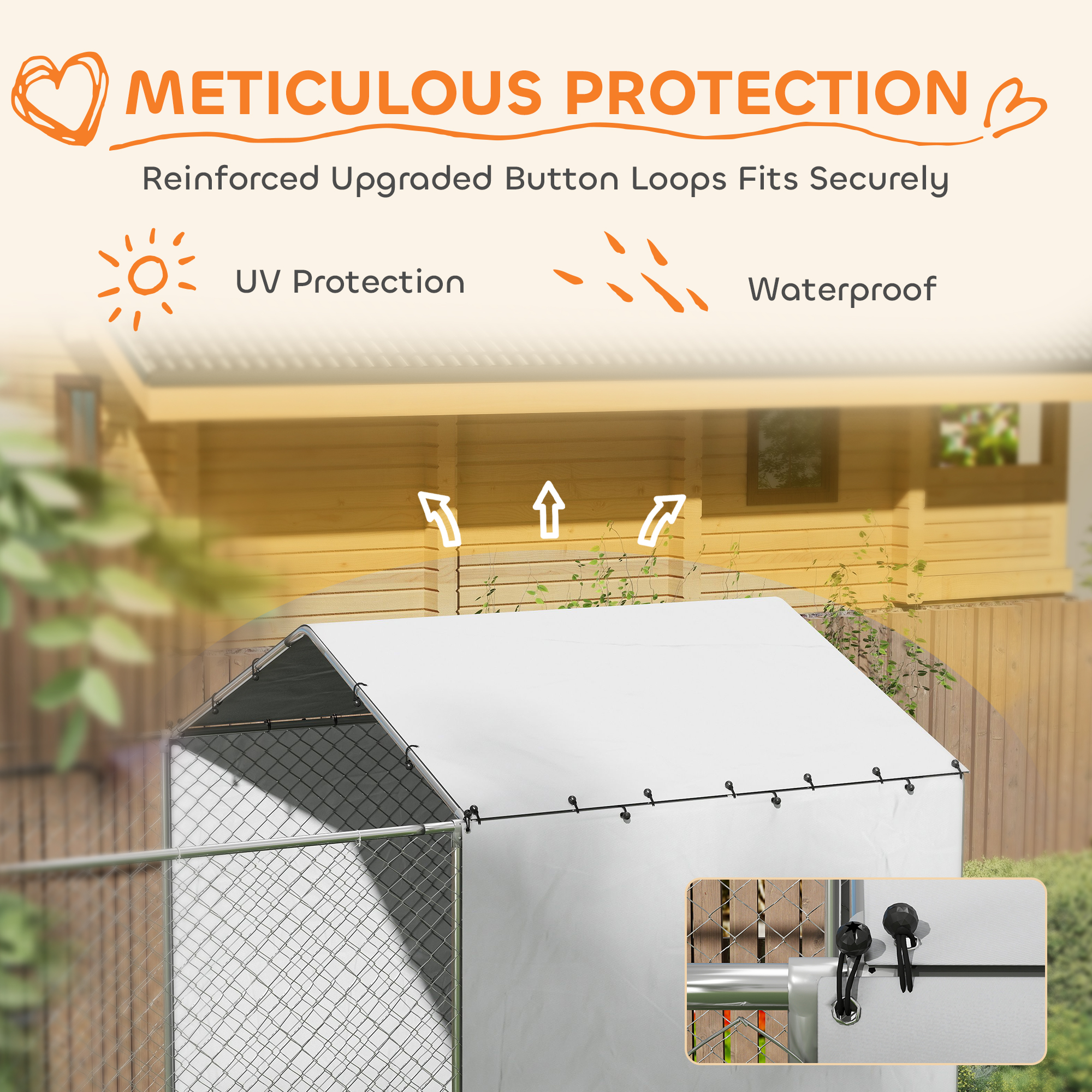 Galvanized Chain Link Large Outdoor Dog Kennel with Waterproof & UV-Resistant Cover, for M & L Dogs, 19.7 x 7.5 x 7.5 — imagen 8