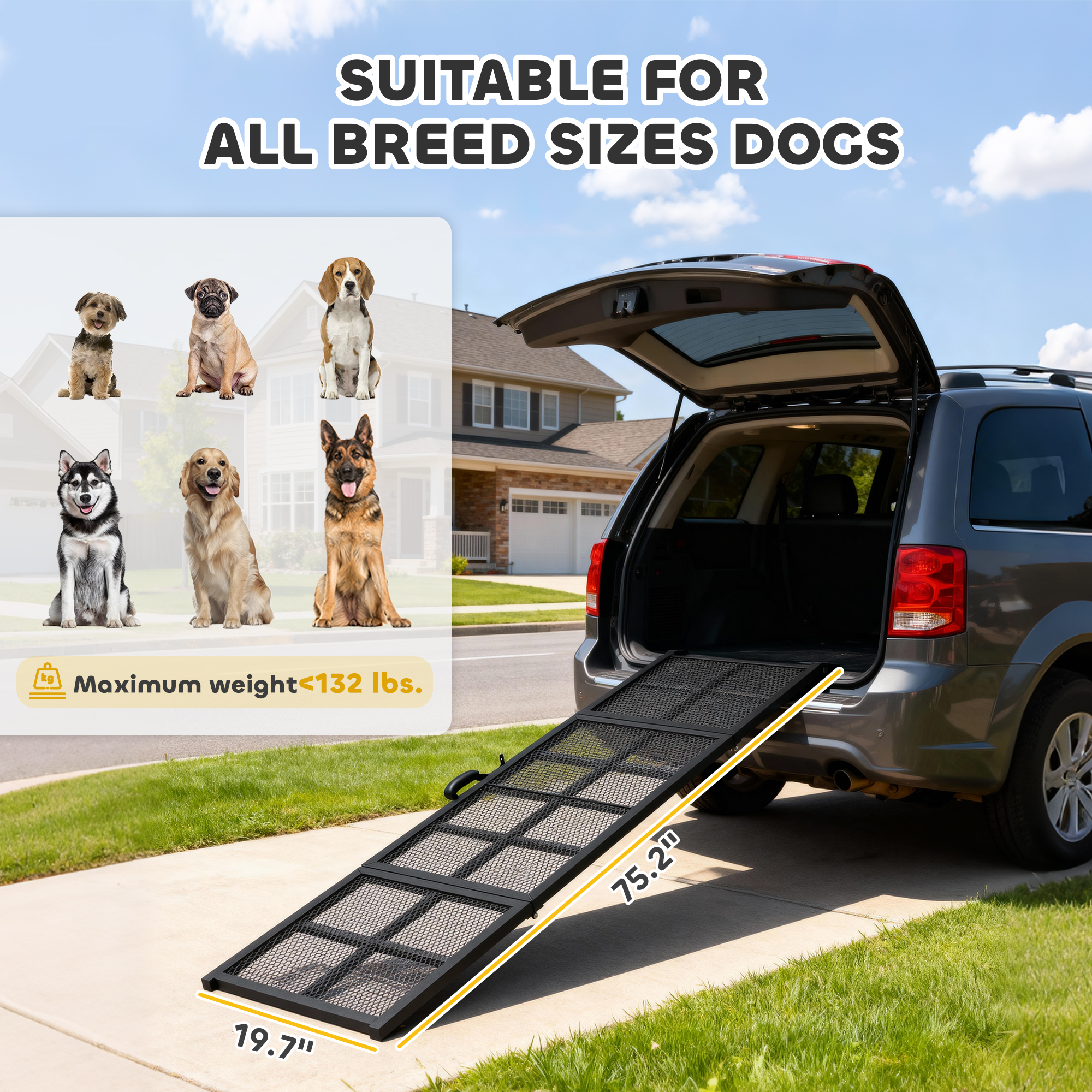 Paso de Perro para Coches, 75" x 20", Superficie Antideslizante, Plegable y Portátil para Perros Grandes, Pequeños y Ancianos — imagen 6