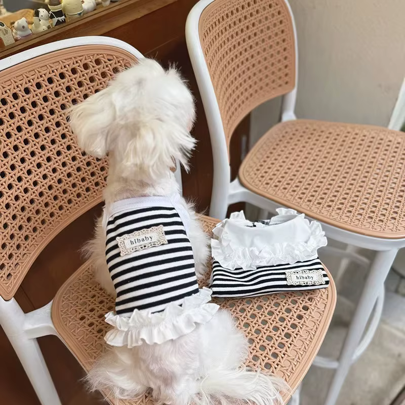 Ropa de Verano para Mascotas - Camiseta de Punto con Rayas para Perros y Gatos, Vestido de Tela para Caninos Calientes — imagen 3