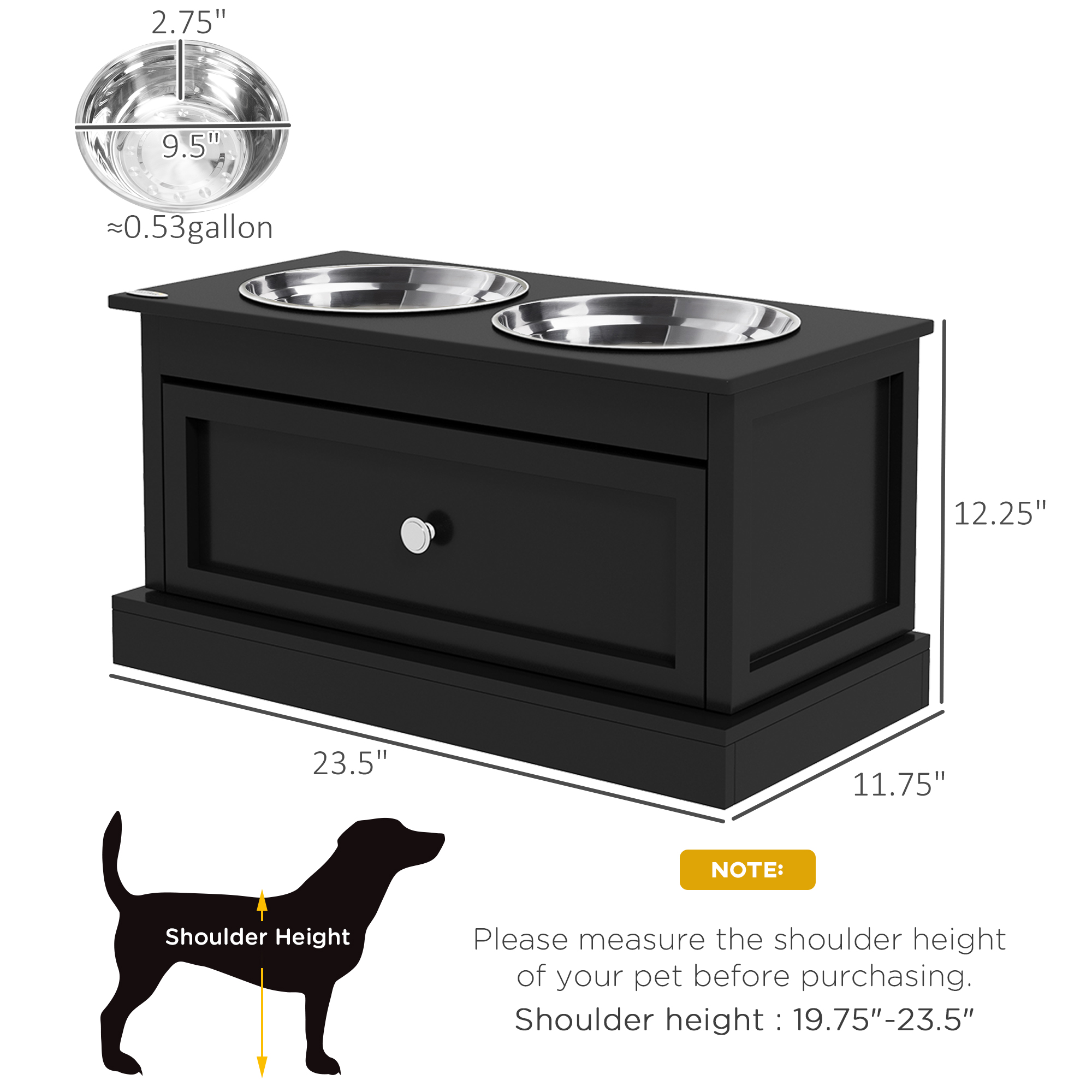 Platos para Perros Elevados con Caja de Almacenamiento, Soporte para Comida y Agua de Perro, Negro — imagen 2