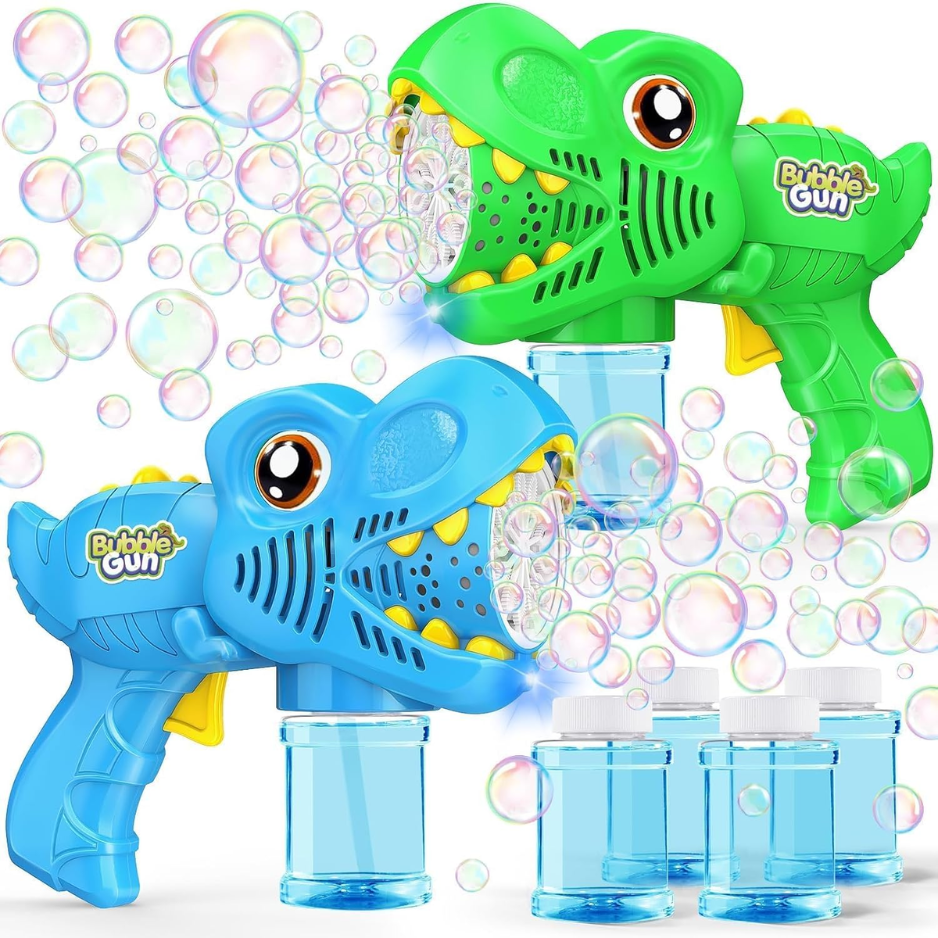 Kids Bubble Gun 2 Pack, Dino Bubble Machine For Boy Girl Toys Gift Automatic 13 Hole With 4 Solutions Bubbles Blower Maker Easter Basket Stuffers — image 1
