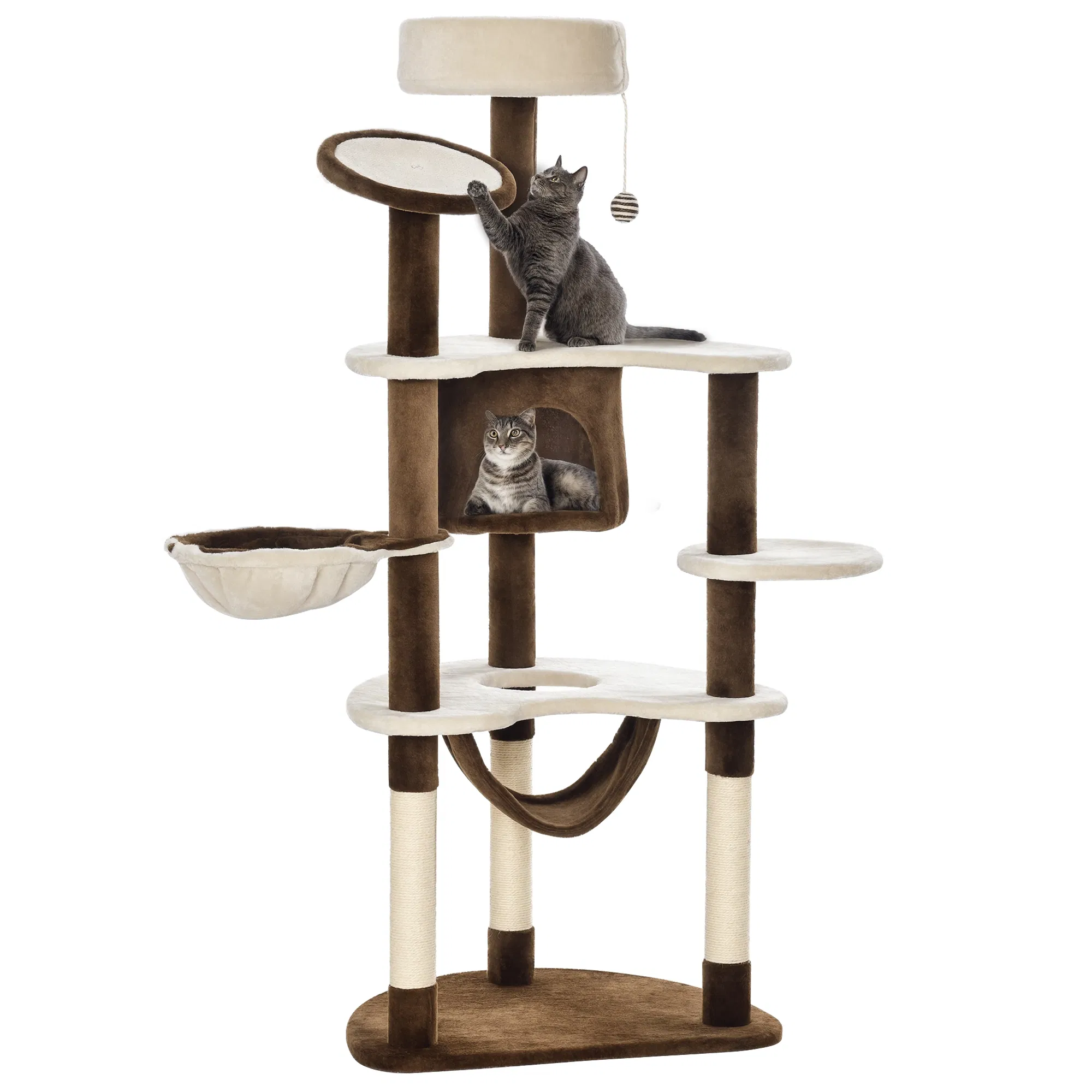 60" Cat Scratching Tree, Cat Bed Condo Post House Pet Furniture Toys-Brown & Beige — image 1