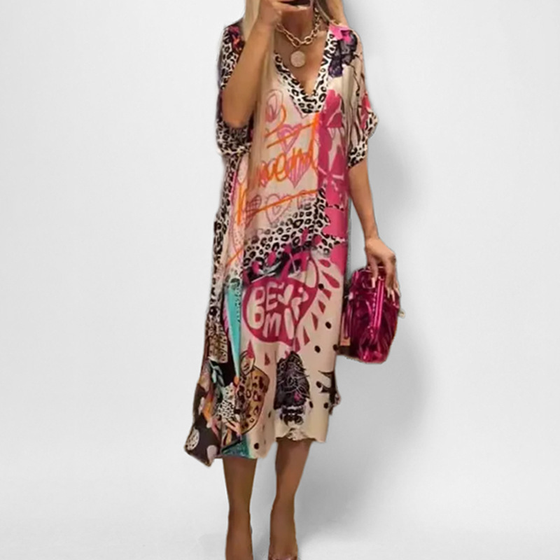 Leisure commuting leopard print color print deep V-neck dress long skirt for women — image 2