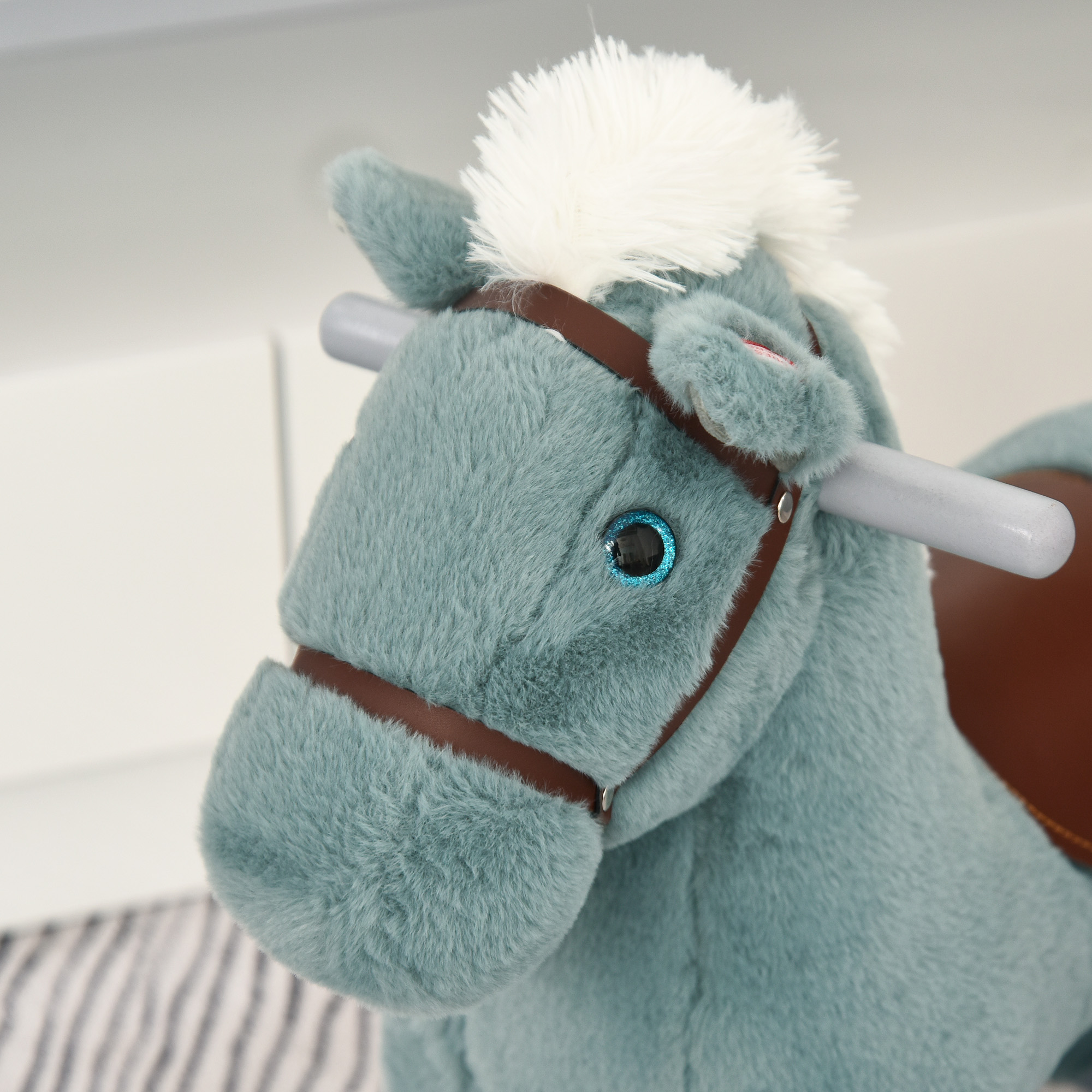 Kids Rocking Horse with Bear Toy, Plush Animal Rocker with Fun Realistic Sounds for Toddler 18-36 Months, Blue — image 5