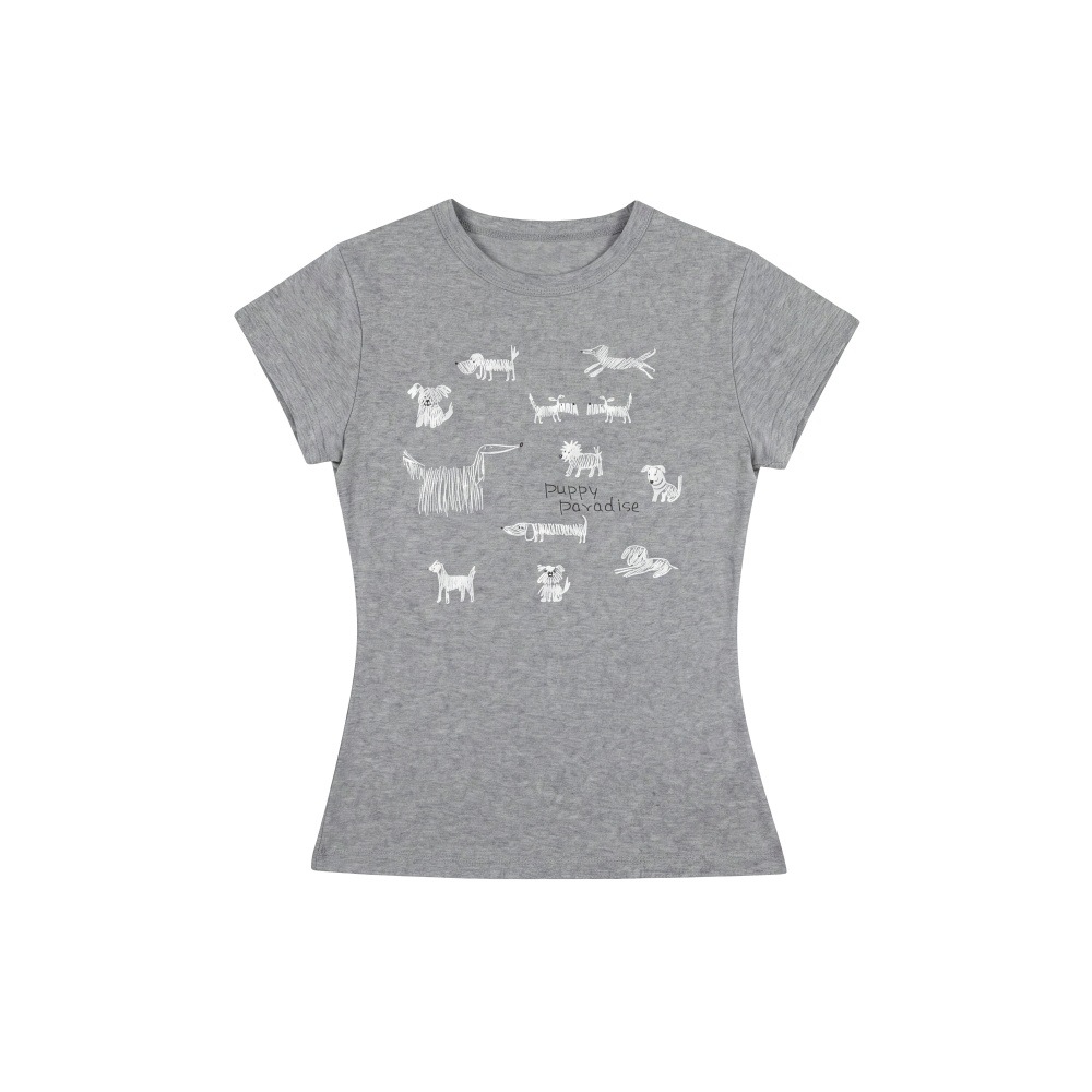 Fitted Crop Printed Regular Sleeve T-Shirt for Women Summer Dog Casual Slim Fit Top — image 8