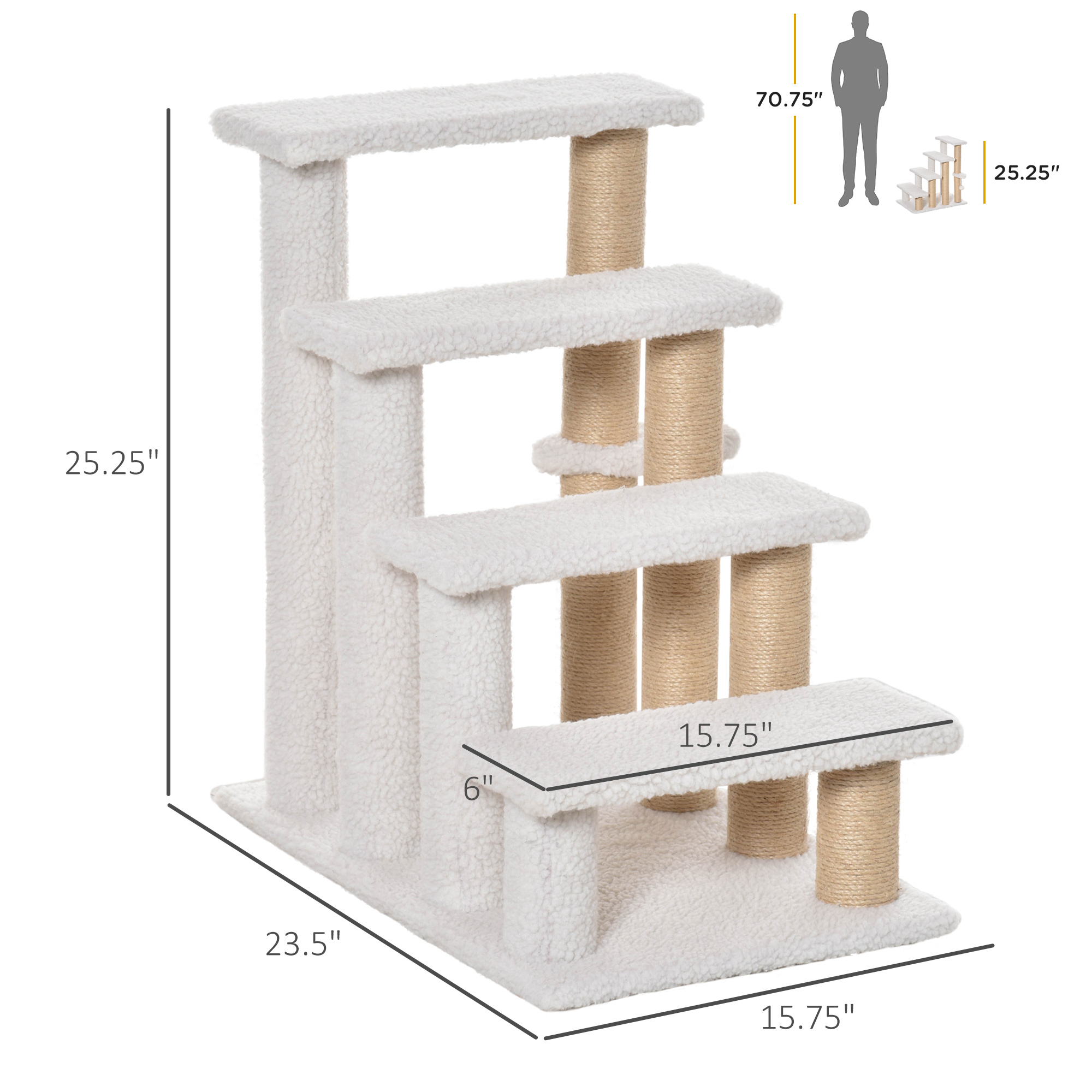 Escalones para Gatos de 4 Niveles con Postes Rascadores para Cama Alta, Sofá, Blanco — imagen 2