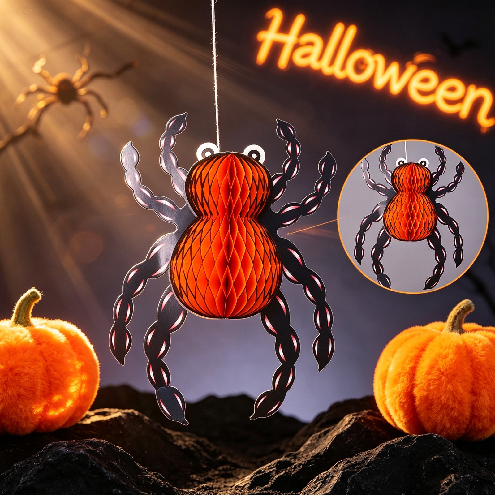 Halloween Honeycomb 3D Spider Haunted House Bar Atmosphere Paper Honeycomb Ball Hanging Decoration Fake Ghost Background Props — image 5