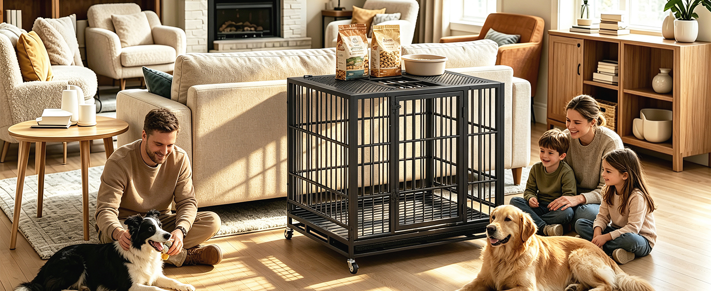 Heavy Duty Dog Crate, Mobile Pet Kennel with Lockable Wheels & Rotary Twist-Latch, Indoor Outdoor Metal Cage with Perforated Top — image 15