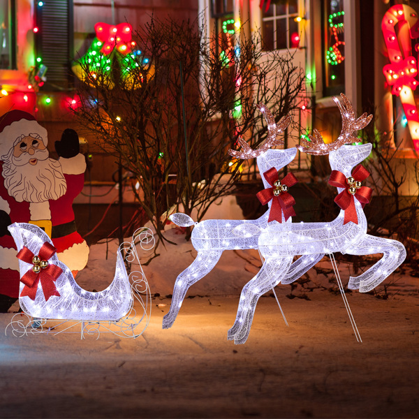 Trineo de Renos, Luz Blanca, Malla en Polvo, Luces Navideñas, Reno — imagen 10