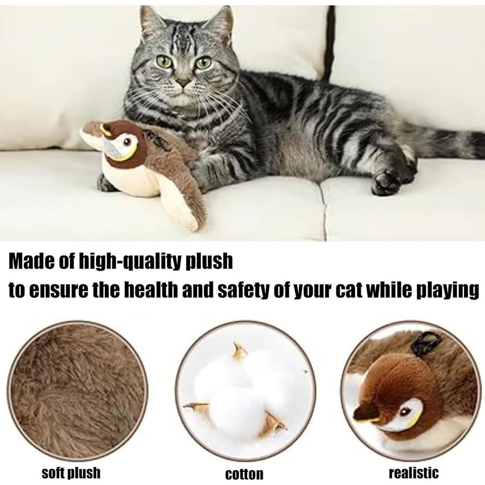 Pájaro de Plush Rechargeable con Alas que Baten y Sonidos de Canto Realista, Juguetes Interactivos Electrónicos para Gatos en Interior con Sensor de Movimiento — imagen 7