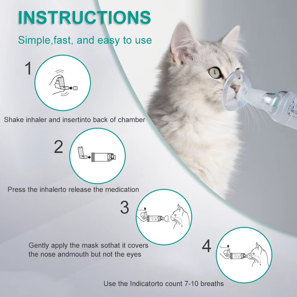 Alergias Respiratorias para Mascotas: Inhalador Espaciador con Indicador de Respiración y Máscaras de Silicón para Perros y Gatos — imagen 3