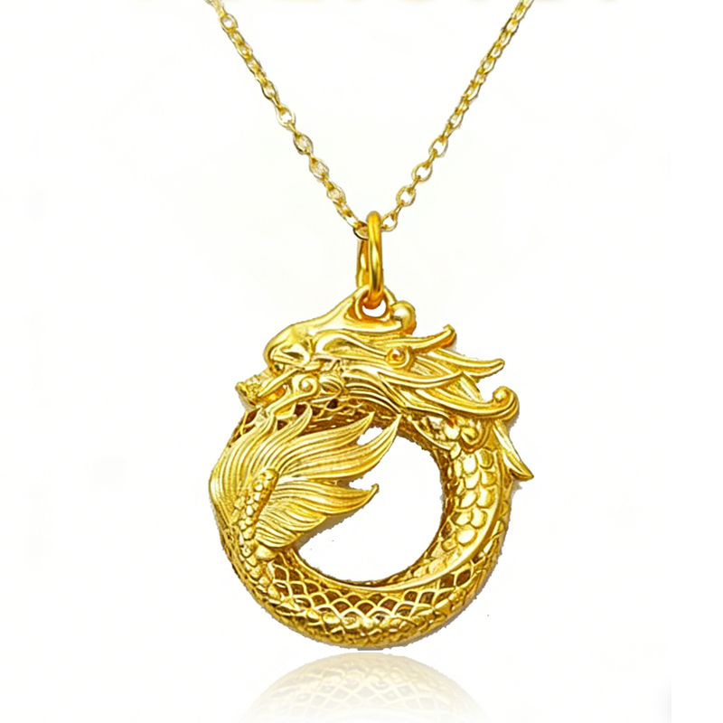 Joyería de Oro 24k, Collar Ouroboros Dragón Comiendo Su Propia Cola, Símbolo Antiguo del Infinito, Colgante de Doble Cara — imagen 5